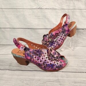 L'Artiste Spring Step Lovella-Tidye EU 38 US 7.5-8 Purple Floral Leather Sandals